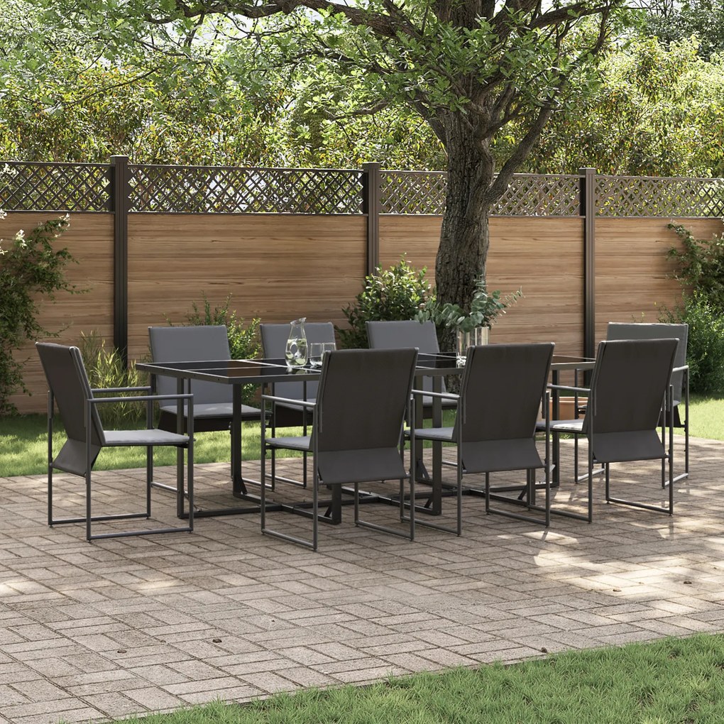 vidaXL Set de masă pentru grădină 9 pcs Negru Oțel