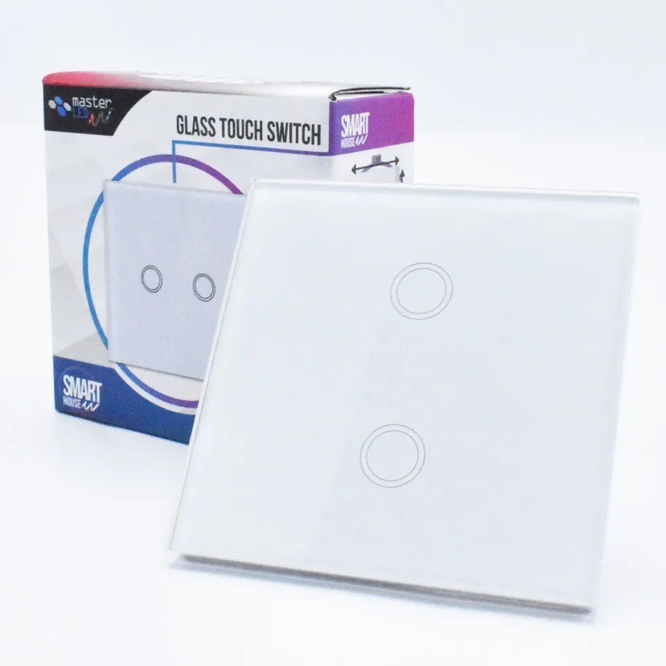 Intrerupator Touch Dublu, sticla securizata, IP45, alb, Smart House, Masterled