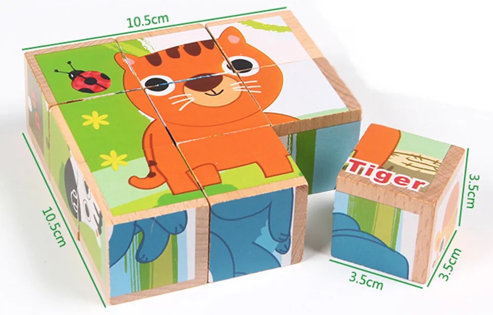 Puzzle cub din lemn, jucărie puzzle din lemn