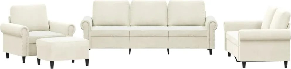 vidaXL Set de canapele cu perne, 4 piese, crem, catifea