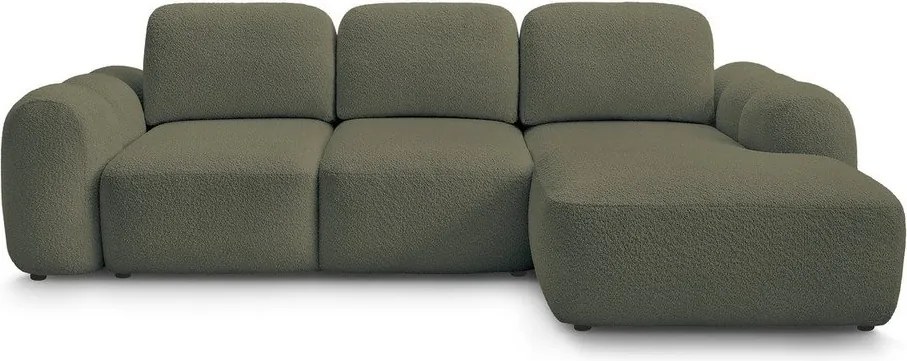 Colțar verde extensibil/cu spațiu de depozitare cu tapițerie din țesătură bouclé (cu colț pe partea dreaptă/cu șezlong) Montaigne – Bobochic Paris