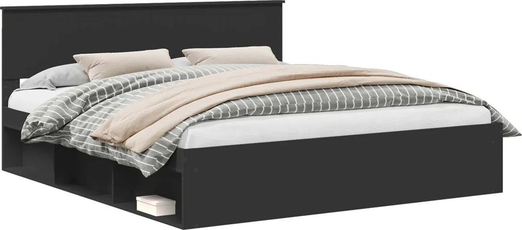 vidaXL Cadru de pat cu headboard Negru 180 x 200 cm Lemn de pin masiv