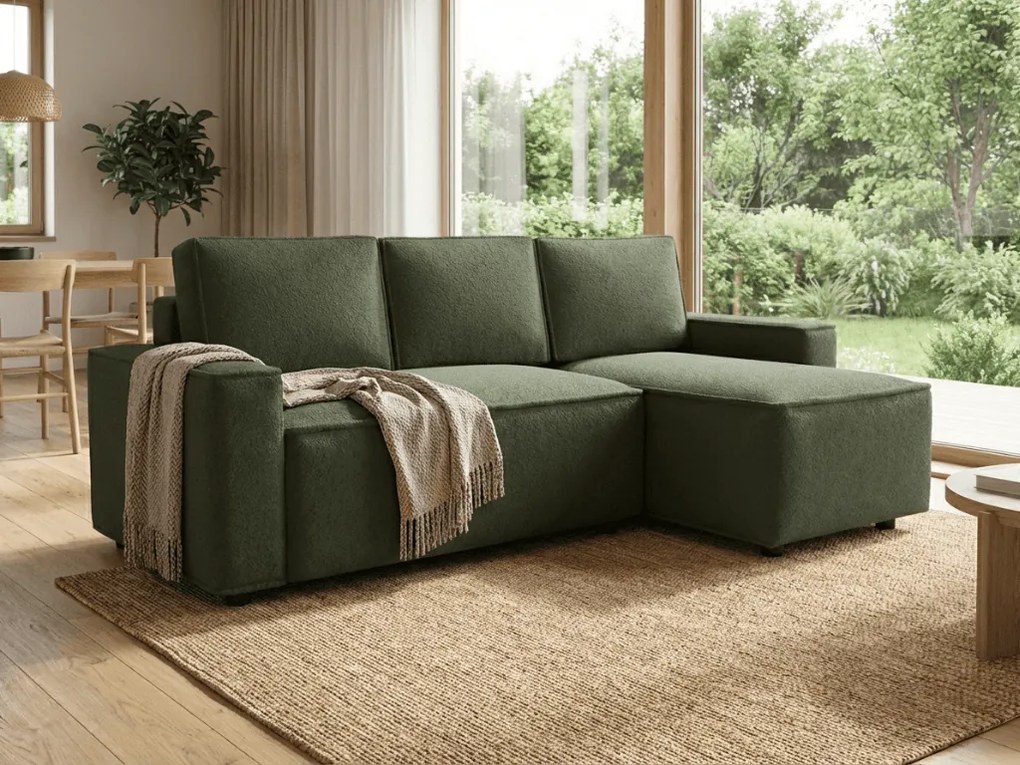 Coltar extensibil reversibil SMART BOUCLE 232x143 cm, verde inchis