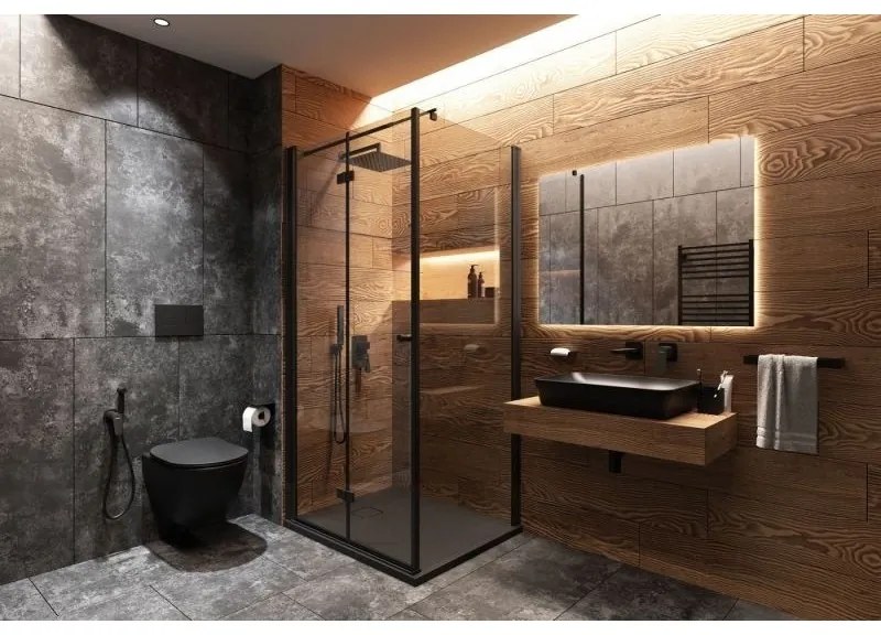 Cadita dus dreptunghiulara Deante Correo negru mat 100x80cm
