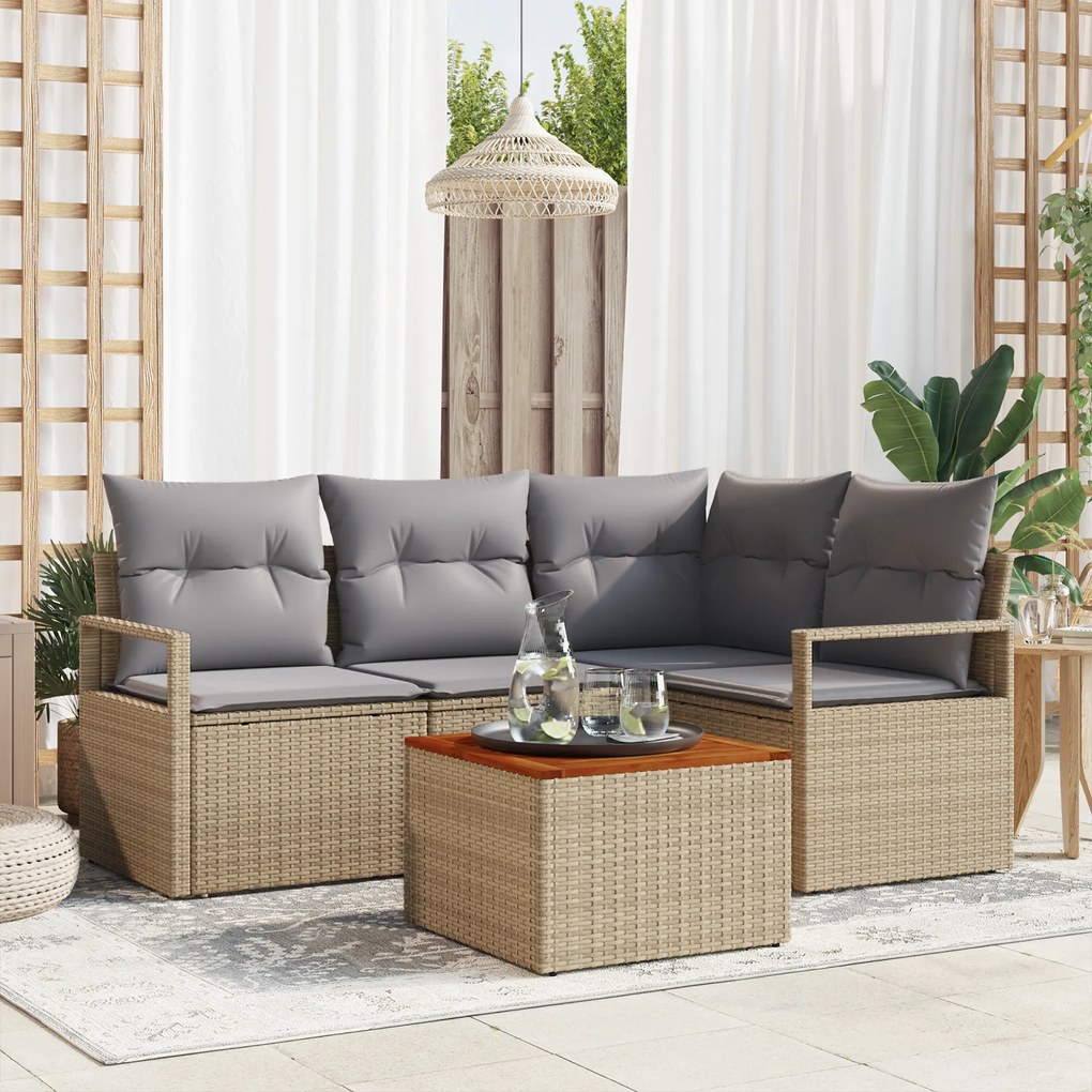 vidaXL Set de canapele pentru grădină cu pernă 5 pcs Bej Rattan poli