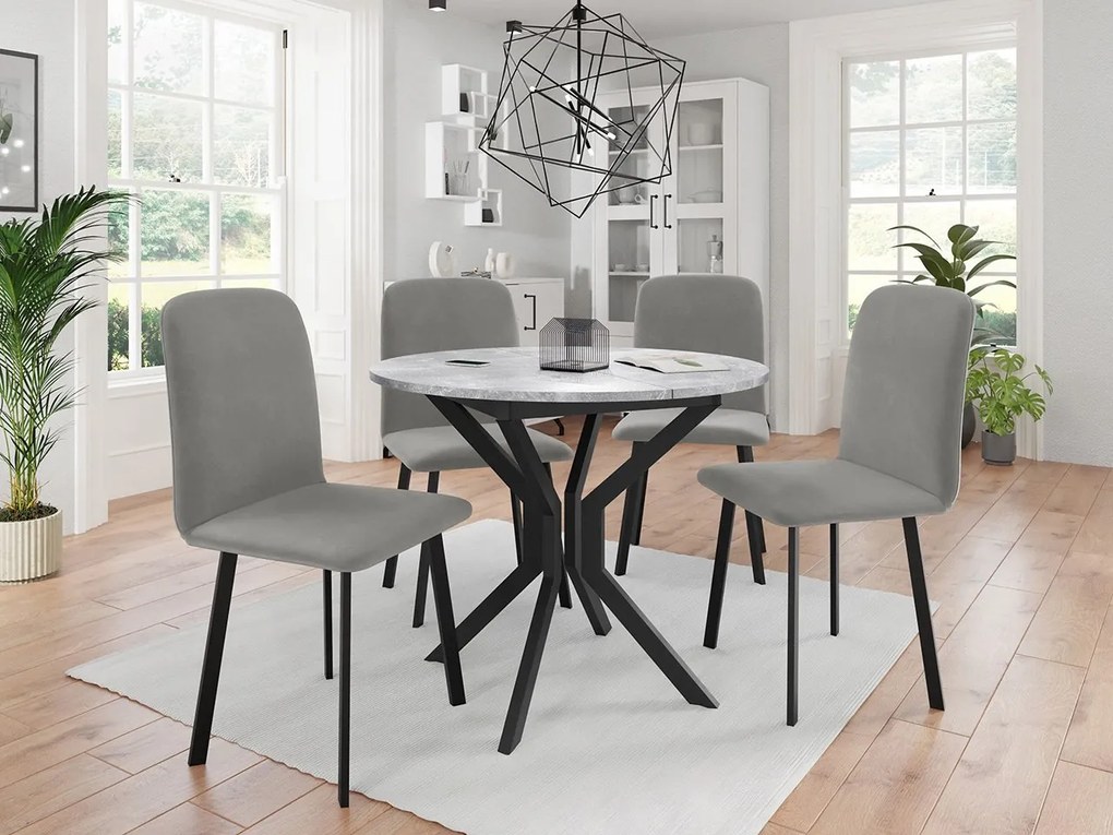 Masă sufragerie extensibilă 90 cm Kertare M 90 (Gri Marmură + Negru) (pentru 2-4 persoane). 1105353