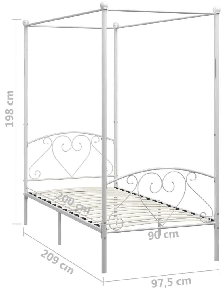 Cadru de pat cu baldachin, alb, 90 x 200 cm, metal
