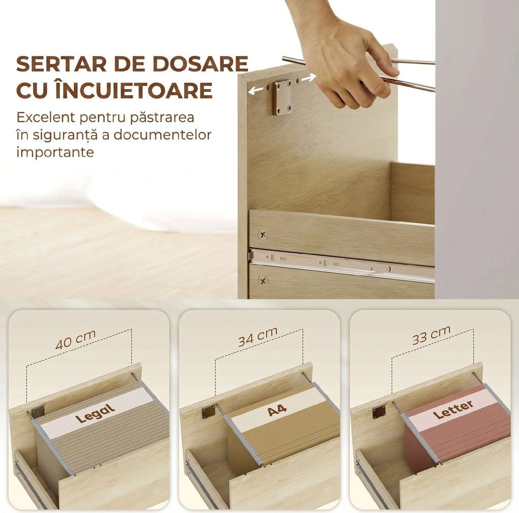 HOMCOM Birou cu Raft și Sertar cu Încuietoare și 2 Chei, Format A4, Letter, Legal, Birou Compact, 126x50x109 cm, Alb | Aosom Romania
