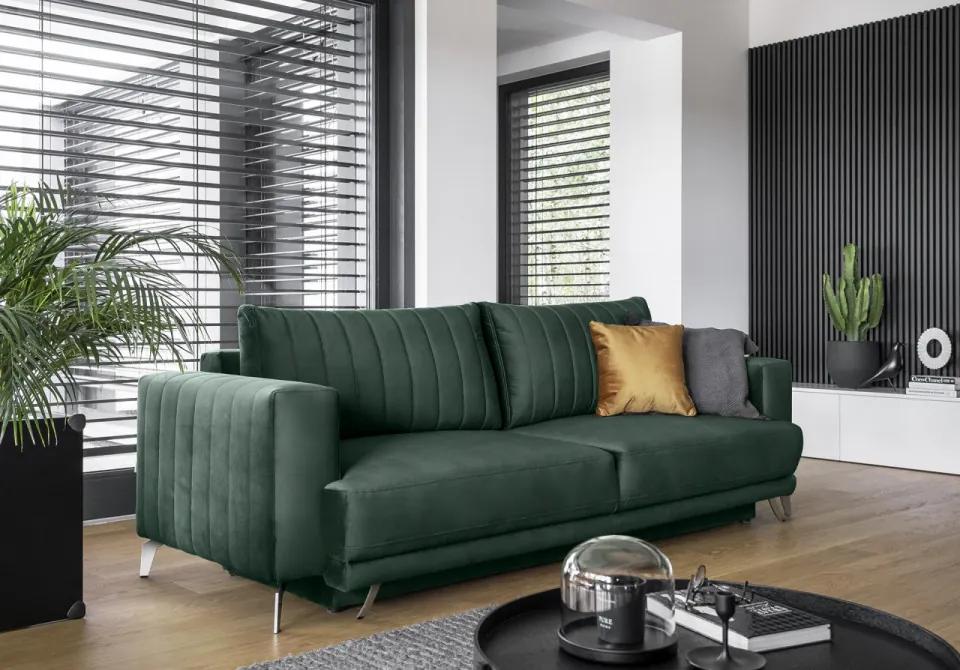 Canapea tapitata, extensibila, cu spatiu pentru depozitare, 250x90x95 cm, Elise 02, Eltap (Culoare: Verde lucios / Nube 35)