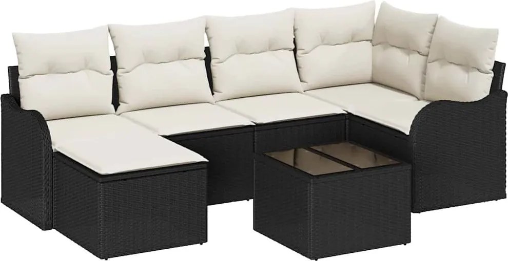 vidaXL Set de canapele pentru grădină cu pernă 7 pcs Negru Rattan poli