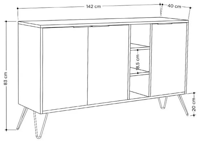 Bufet Clara Oak 142x35.5x82 cm