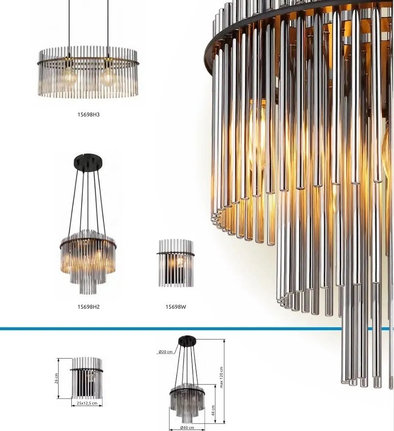 Aplica de perete, Metal Negru, Sticla Fumurie, GORLEY 15698W GL