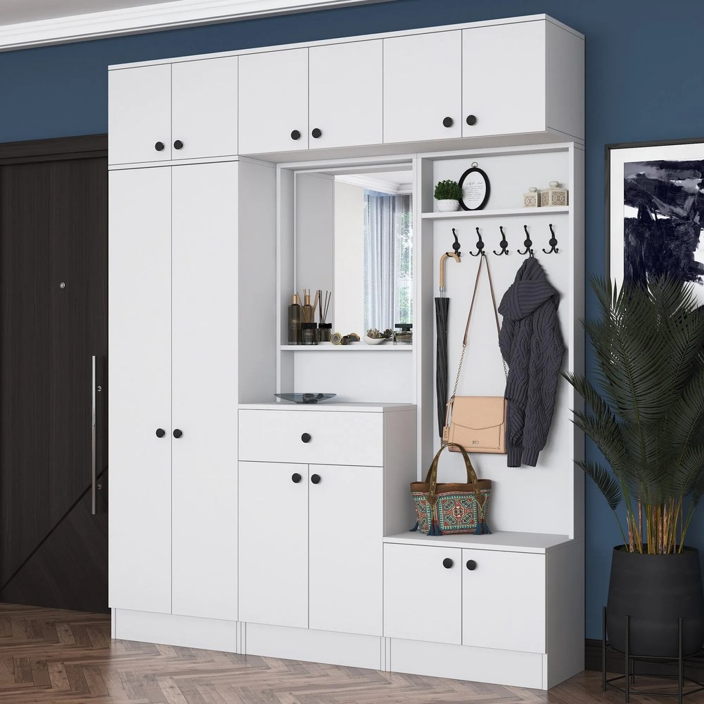 Dulap de Pantofar Kent cu mult usi , Alb, 180 x 227 x 36 cm