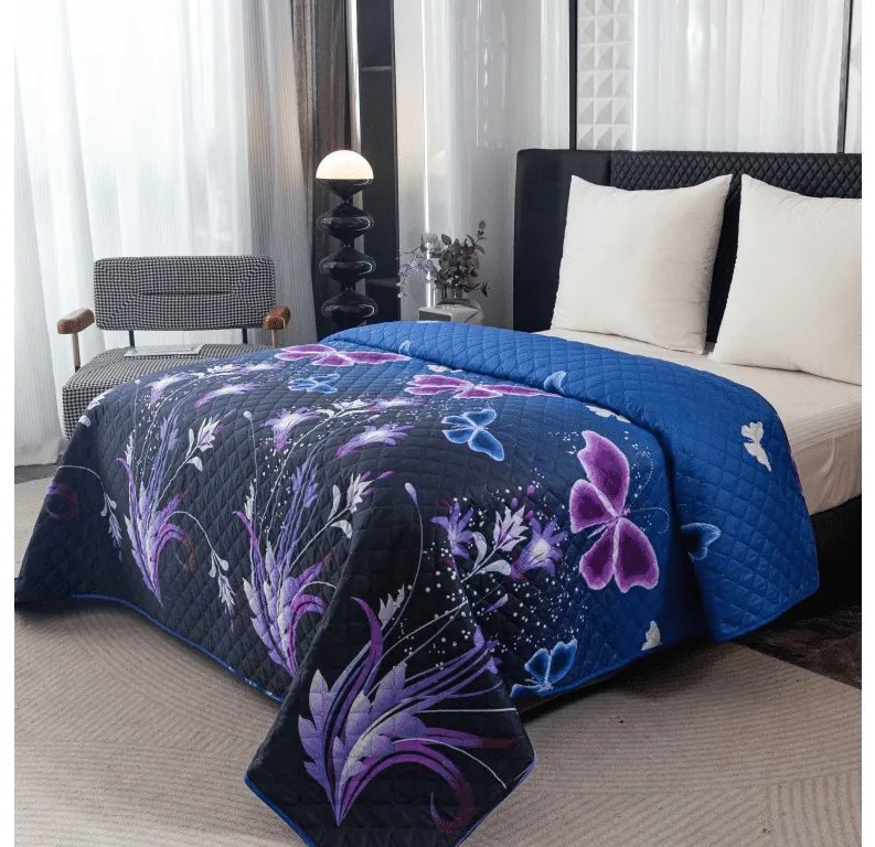 Cuvertura de pat VIOLET BUTTERFLY albastru inchis Dimensiune: 220 x 240 cm