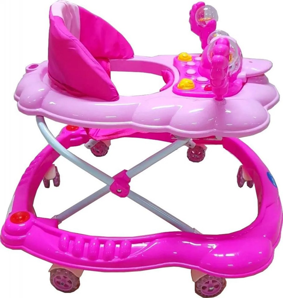 Premergator reglabil in 3 trepte NOVOKIDS™ Baby C, cu melodii, roti silentioase din silicon, Ratusca, Pliabil, Roz
