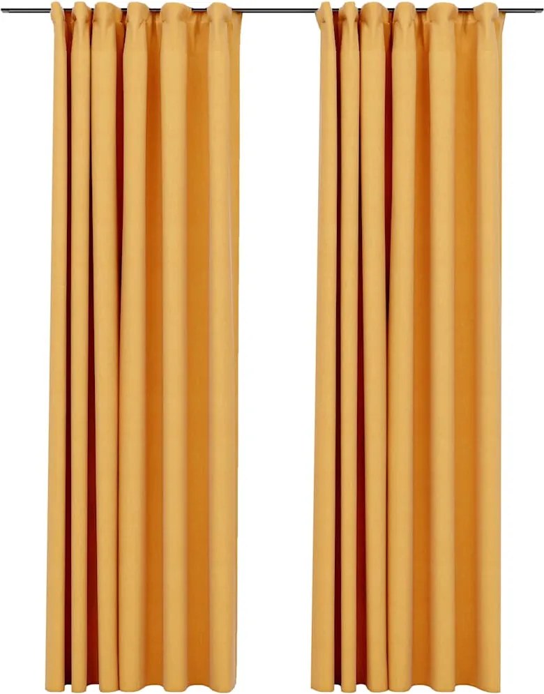 vidaXL Perdele opace aspect pânză, cârlige, 2 buc. galben, 140x225 cm