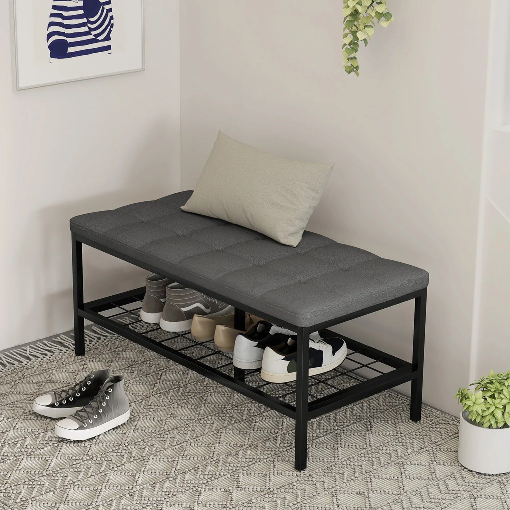HOMCOM Banc de pantofi cu pernă rembursată și raft de depozitare, banc de intrare pentru hol, cameră, 90x41x40 cm, gri | Aosom Romania