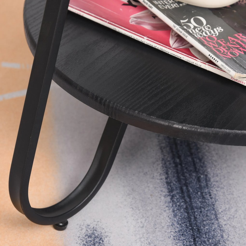 HOMCOM Masuta Rotunda, blat dublu, cadru din metal, pentru casa birou, negru, Φ50 x 46.5cm Rotunda blat metal negru