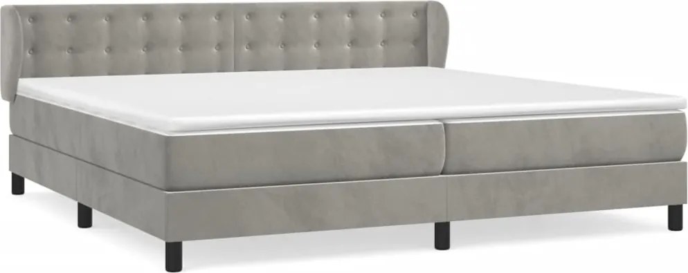 vidaXL Pat box spring cu saltea, gri deschis, 200x200 cm, catifea