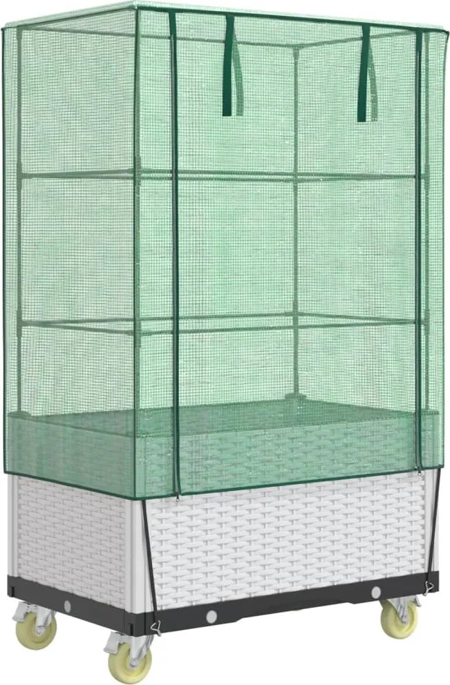 vidaXL Strat înălțat cu husă și roți, aspect ratan, 80x50x182 cm