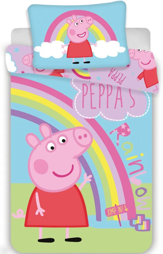 Purcelușa Peppa Rainbow Set de lenjerie pentru copii 100×135cm, 40×60 cm