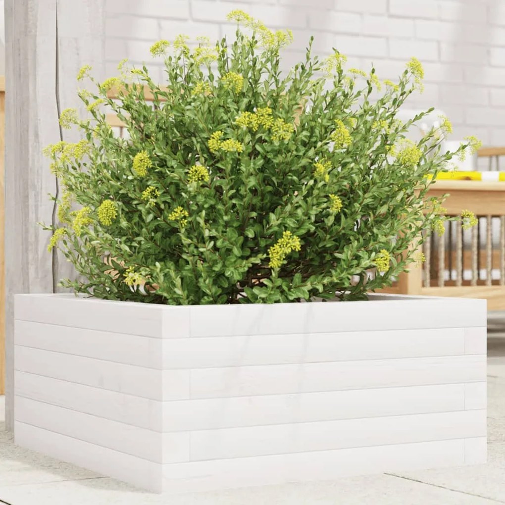 vidaXL Jardinieră de grădină, alb, 50x50x23 cm, lemn masiv de pin
