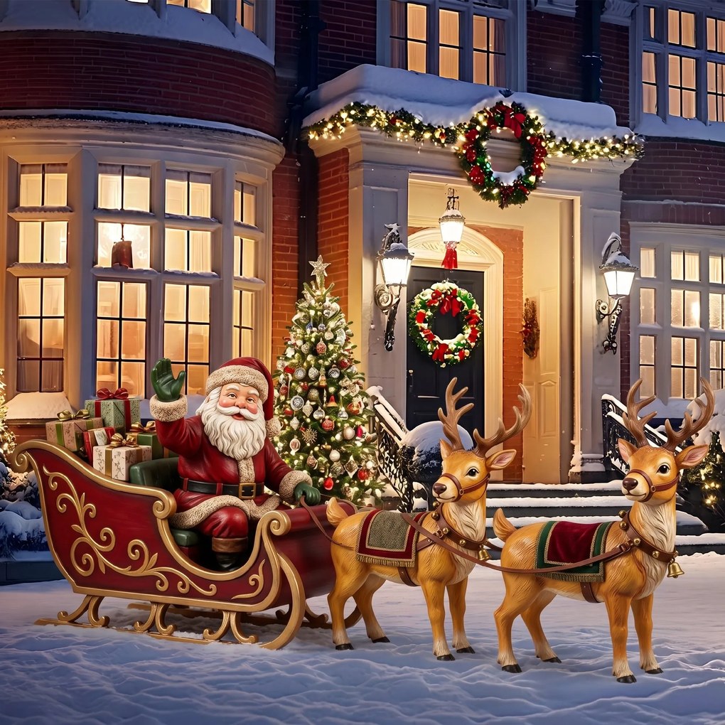 Outsunny Decorație de Crăciun Gonflabilă de 2,4 m pentru Exterior, Moș Crăciun Gonflabil cu Sanie și Reni, 6 Lumini LED și Suflantă, pentru Grădină și Interior | Aosom Romania