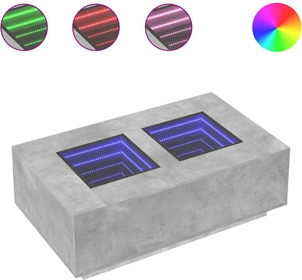 vidaXL Măsuță de cafea cu LED infinity, gri beton, 116x69x40 cm