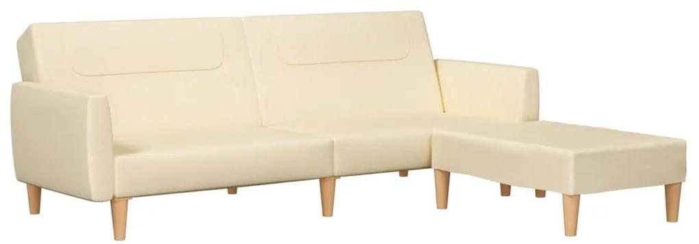 Canapea extensibila 2 locuri, cu taburet, crem, textil Crem, Cu suport de picioare