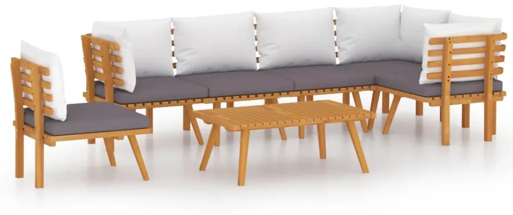 Set mobilier de gradina cu perne, 7 piese, lemn masiv acacia 3x mijloc + 3x colt + masa, 1
