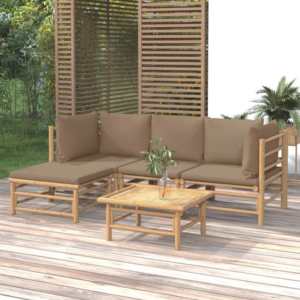 3155114 vidaXL Set mobilier de grădină cu perne gri taupe, 5 piese, bambus