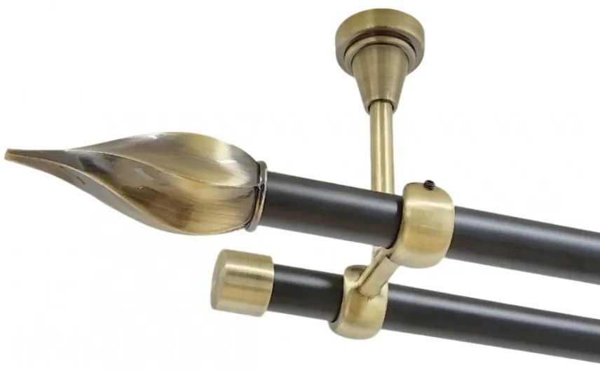 Galerie dubla twister fara inele prindere tavan 19/19 mm negru aur antic (Alege marime: 400 cm)