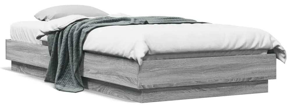 vidaXL Cadru de pat cu lumini LED, gri sonoma, 90x200 cm