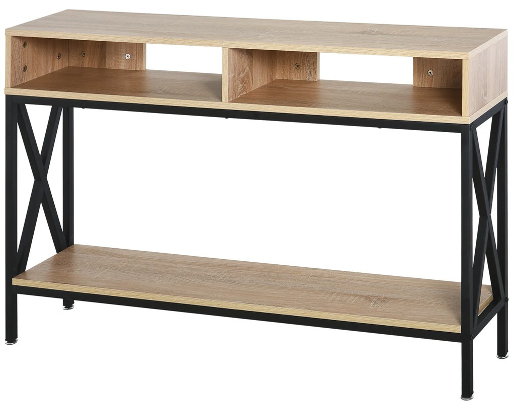 HOMCOM Masă de Console Masă de Intrare Industrială cu Multi-depozitare 120 x 23,5 x 75 cm Lemn Chêne | Aosom Romania