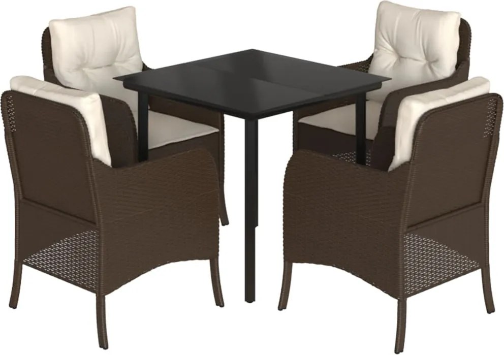 vidaXL Set mobilier de grădină, 5 piese, cu perne, maro, poliratan