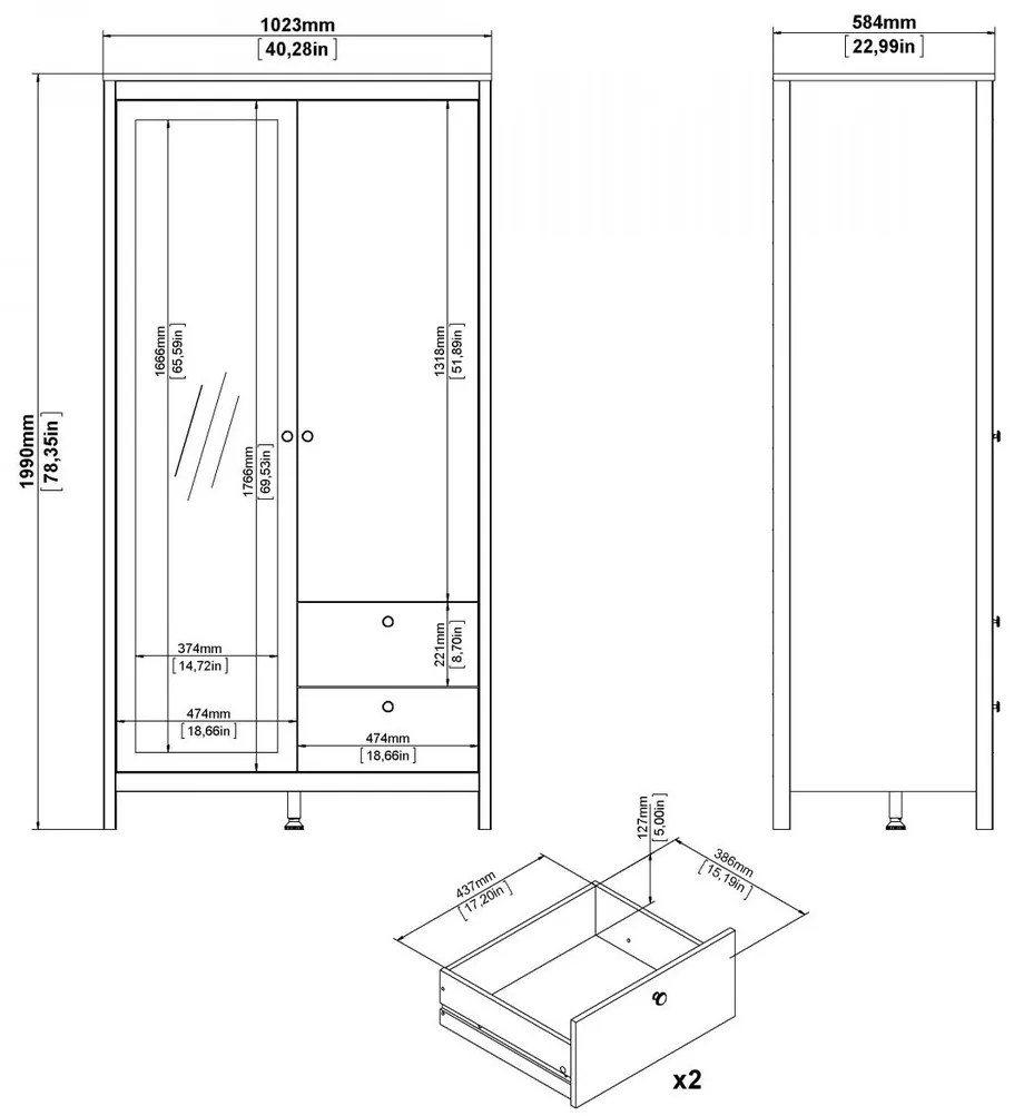 Dulap pentru haine Real cu o oglindă, negru
