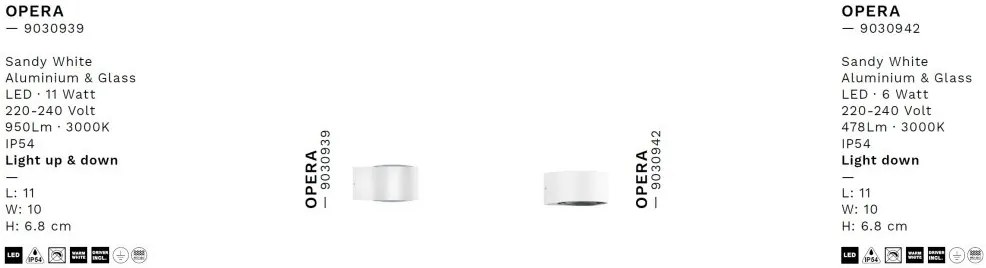 Aplica LED iluminat exterior ambiental IP54 OPERA alb