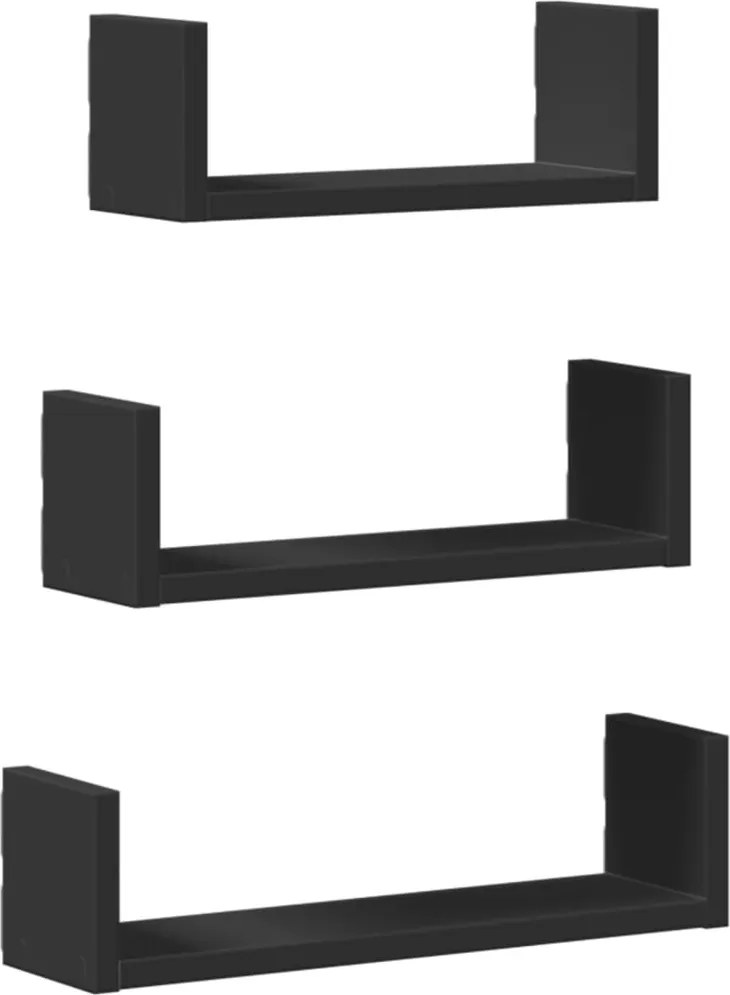 vidaXL Raft de perete, 3 buc., negru, lemn prelucrat