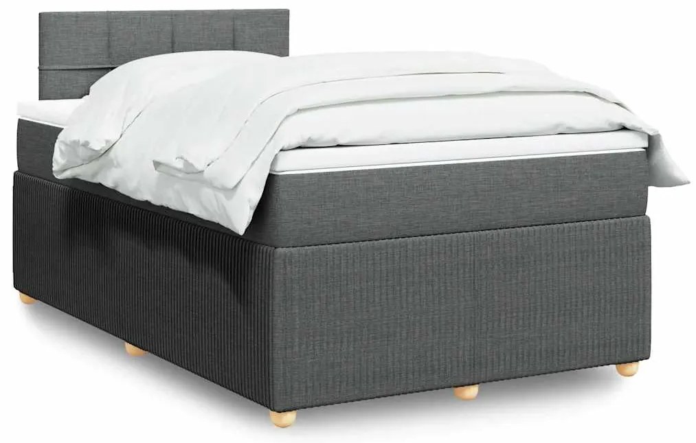 vidaXL Pat box spring cu saltea, gri închis, 120x200 cm, textil