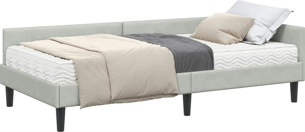 vidaXL Cadru de pat colțar cu saltea Altele 2 pcs Gri deschis Catifea