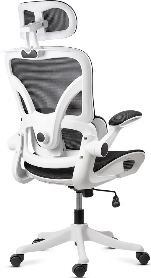 Scaun de birou ergonomic din mesh cu suport lombar și brațe rabatabile OFF 440 alb