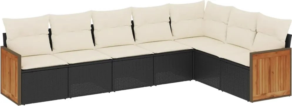 vidaXL Set canapele de grădină cu perne, 7 piese, negru, poliratan