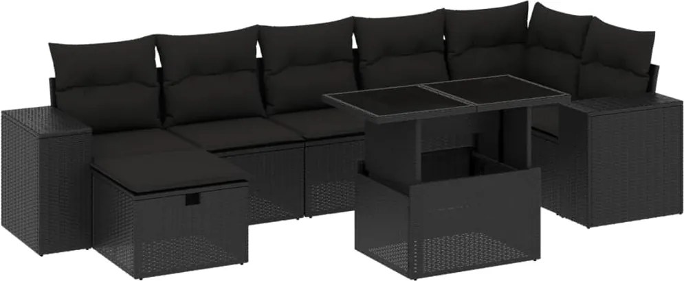 vidaXL Set mobilier de grădină cu perne, 8 piese, negru, poliratan
