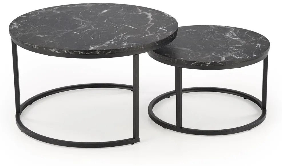 Set 2 mese de cafea Java marmura neagra/negru