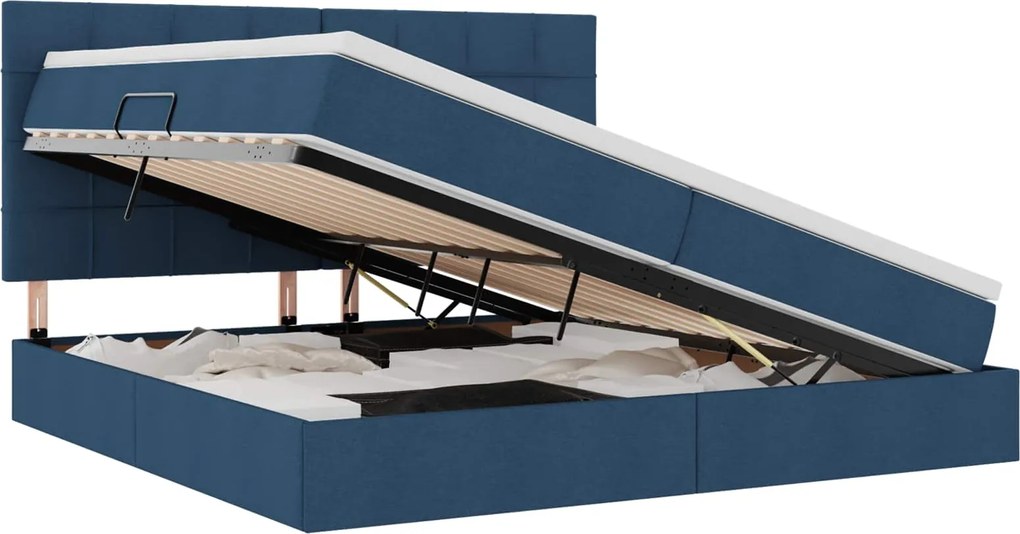 vidaXL Pat cu saltea și spațiu de depozitare albastru 200 x 200 cm
