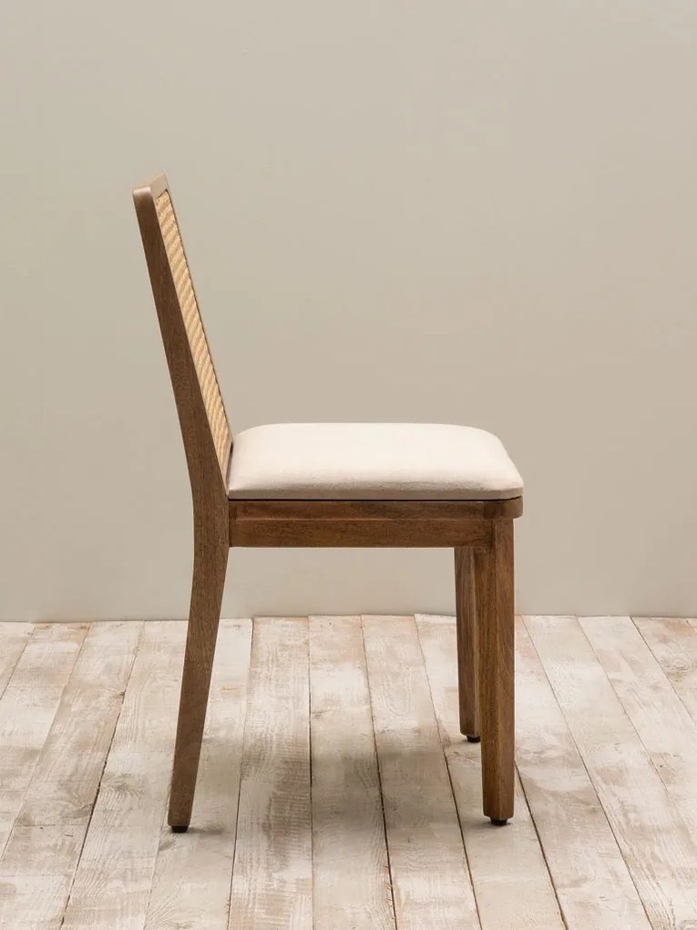 Scaun dining bej din rattan si bumbac Pablo