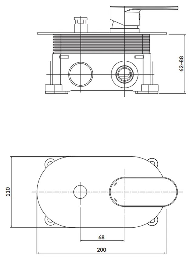 Baterie cada - dus incastrata Cersanit Crea, corp incastrat inclus, crom lucios Crom lucios