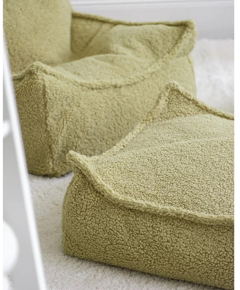 Fotoliu puf pentru copii verde cu tapițerie din țesătură bouclé Chair – Wigiwama