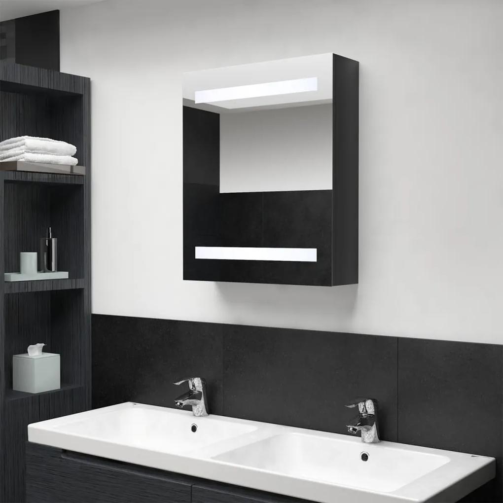 326481 vidaXL Dulap de baie cu oglindă și LED, negru strălucitor, 50x14x60 cm