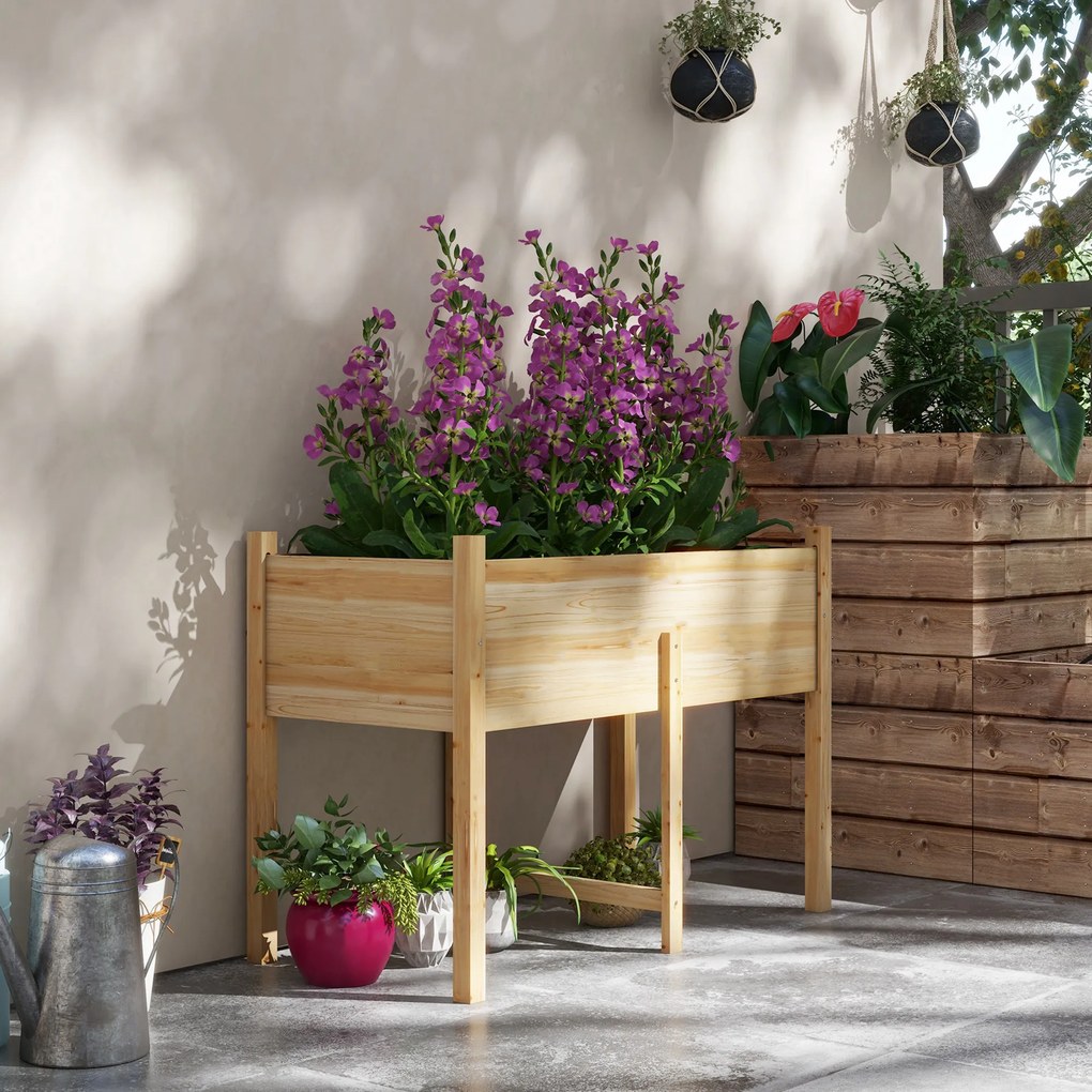 Outsunny Pat de Gradina Inaltat din Lemn 115x55x80cm cu Orificii de Scurgere pentru Legume Flori | Aosom Romania